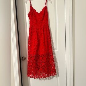 ASTR the label red lace midi dress